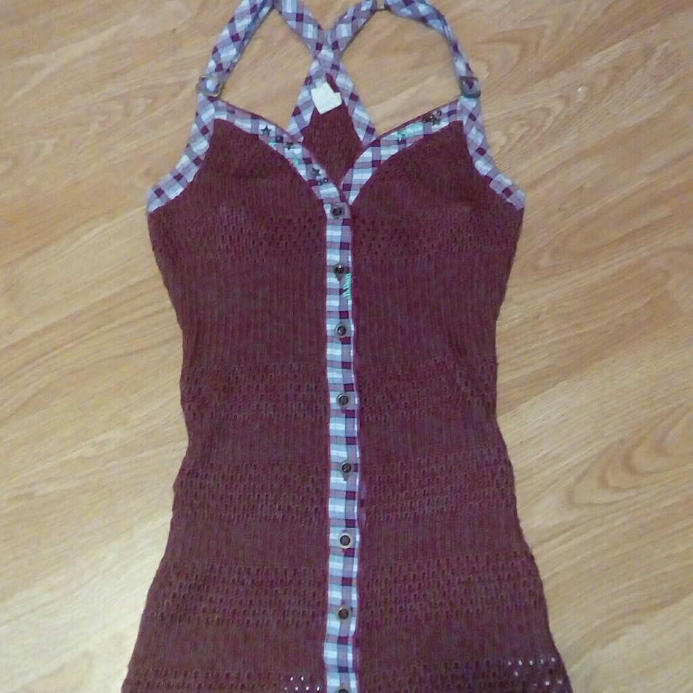 Nwot FREE PEOPLE Red Farmer Cowgirl Button up Tank